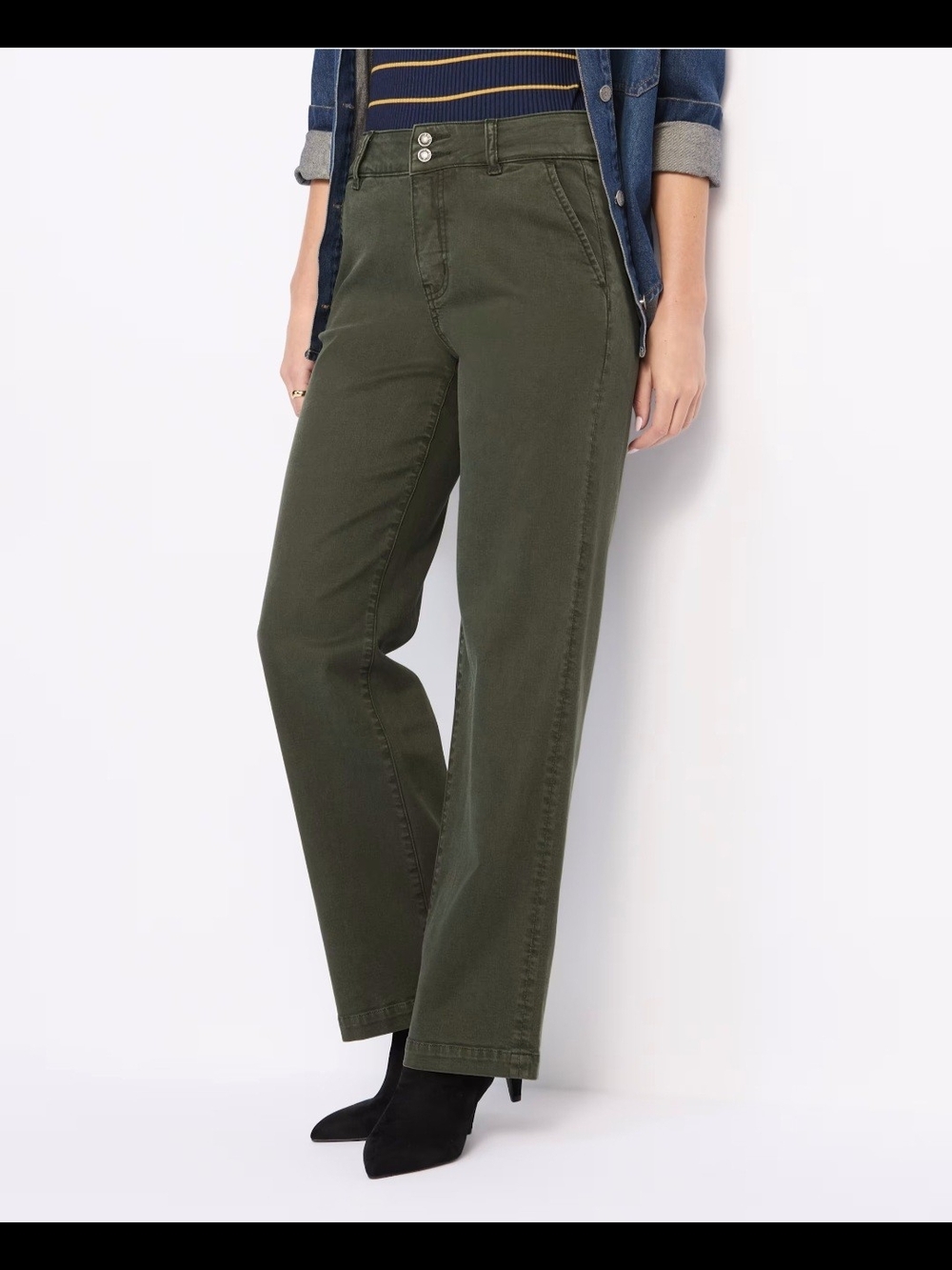 Studio Blue High-Rise Bootcut Pants in Olive - Picture 2 of 5